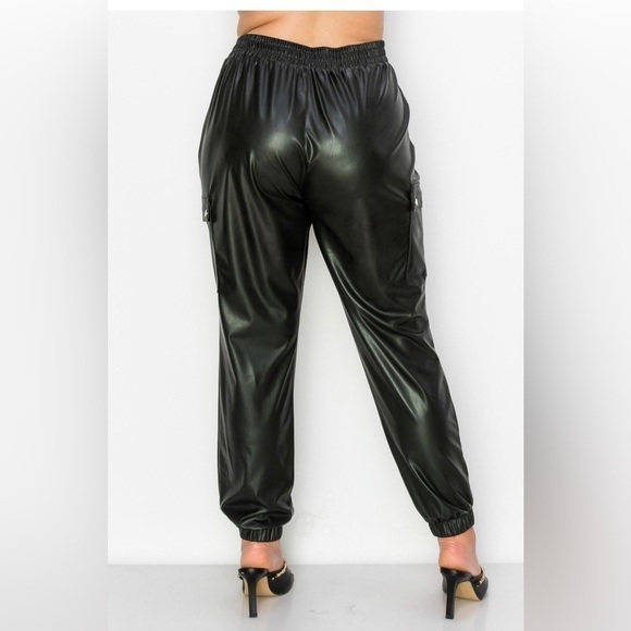 🔥🔥Ms Diva Plus Black Faux Leather Joggers - Picture 3 of 5